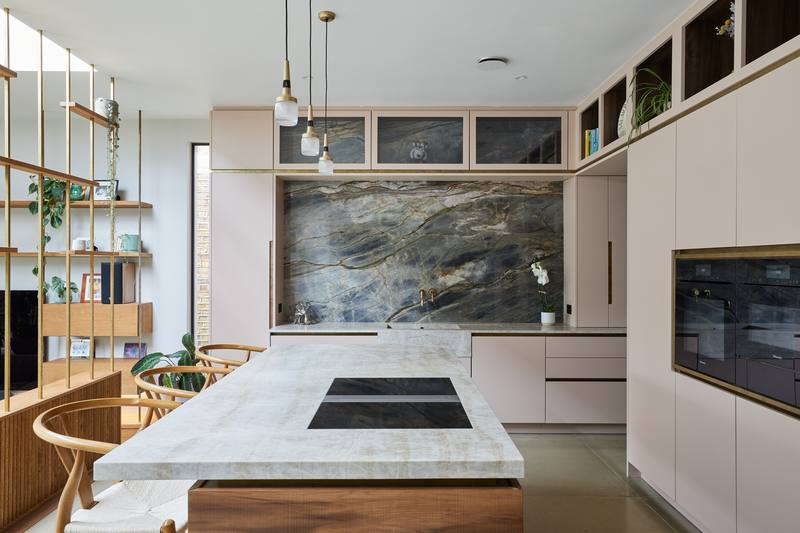 Marble island & pink joinery