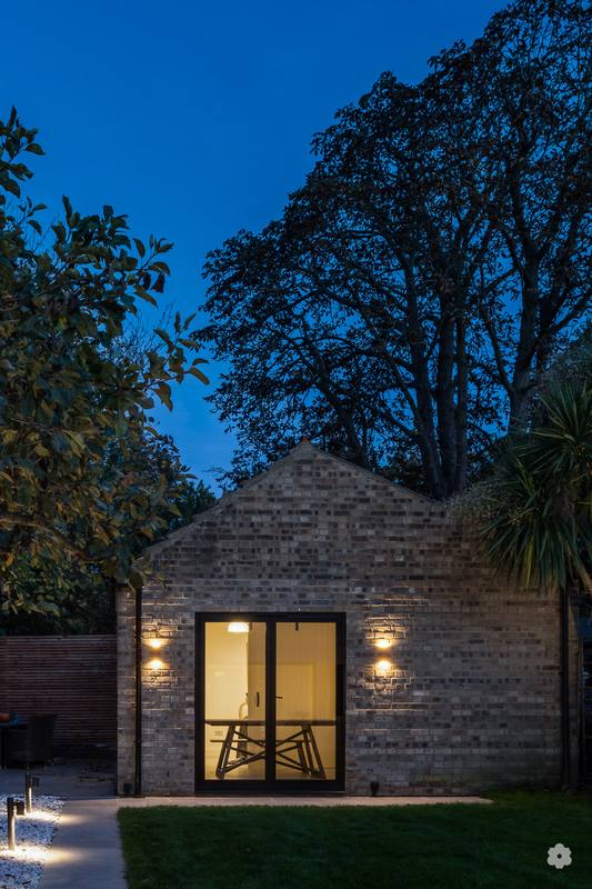 Garden studio at dusk