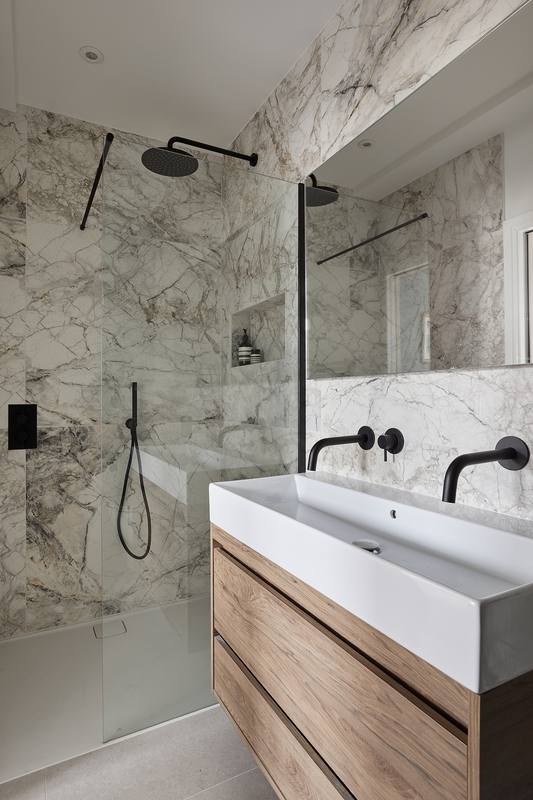 Marble walk-in shower
