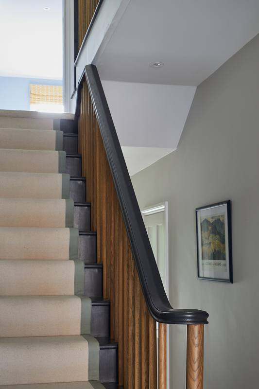 Painted stair & oak rail